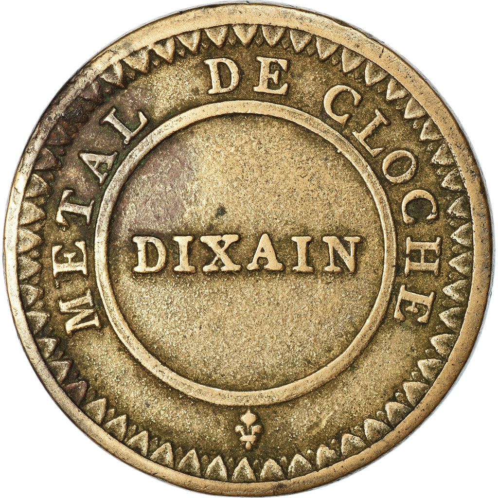 Coin, France, Dixain de Rochon, 1791, Lyon, AU(50-53), Métal de cloche