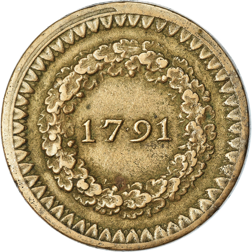 Coin, France, Dixain de Rochon, 1791, Lyon, AU(50-53), Métal de cloche