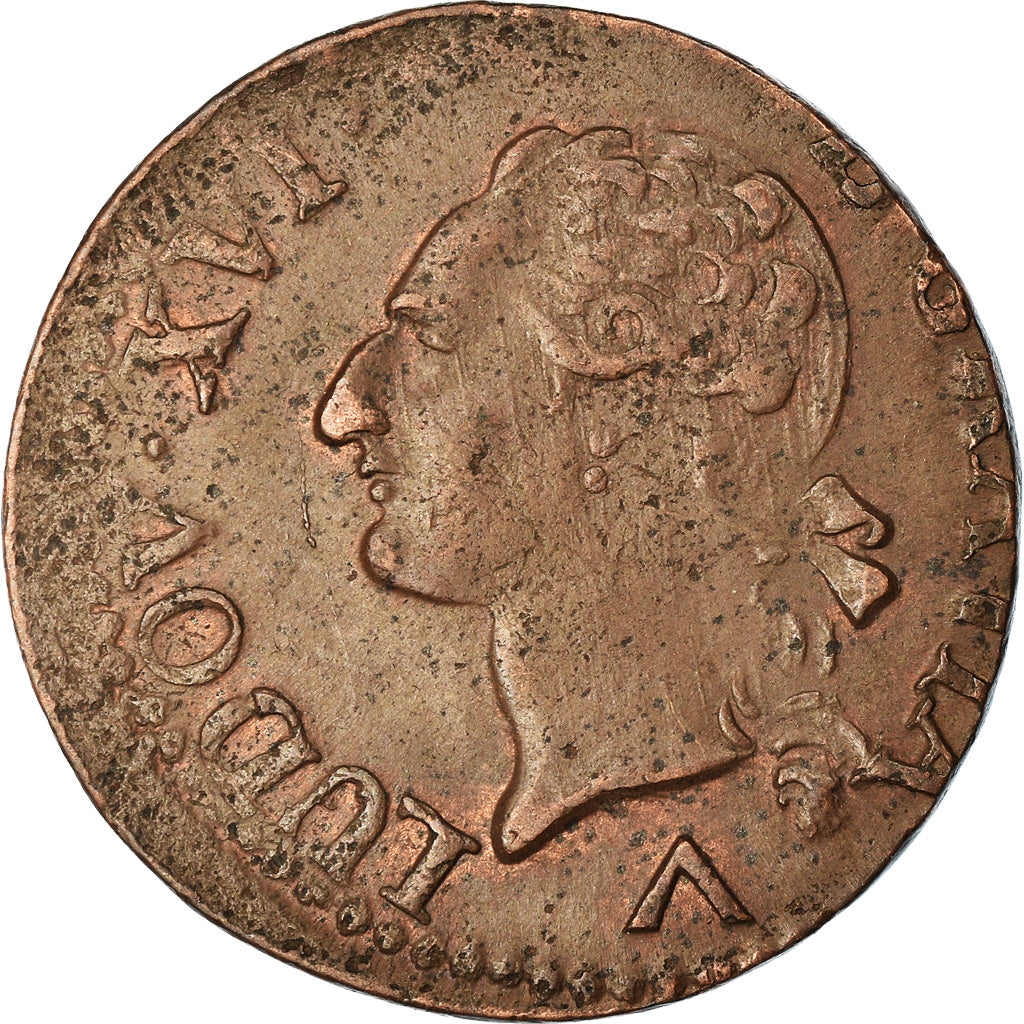 Moeda, França, Louis XVI, Liard, Liard, 1782, Lille, AU(50-53), Cobre