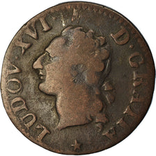 Moneta, Francia, Louis XVI, Liard, Liard, 1789, Lille, MB, Rame, KM:585.14