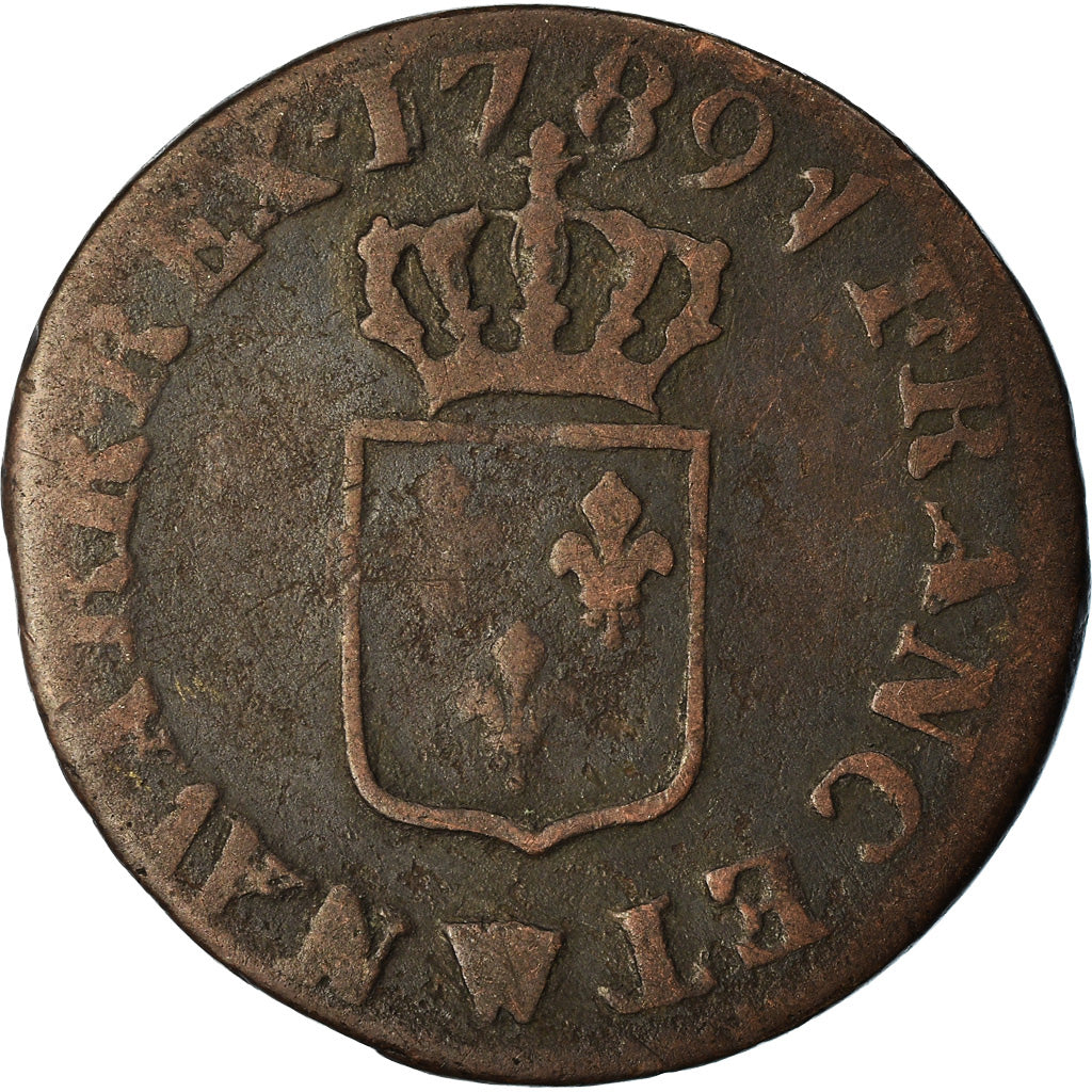 Moneta, Francia, Louis XVI, Liard, Liard, 1789, Lille, MB, Rame, KM:585.14