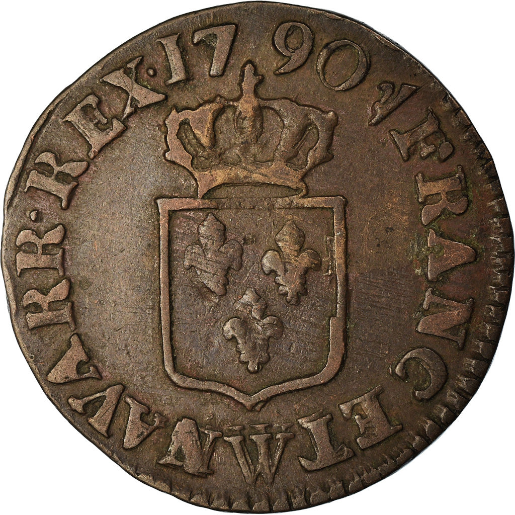 Moneda, Francia, Louis XVI, Liard, Liard, 1790, Lille, MBC, Cobre, KM:585.14