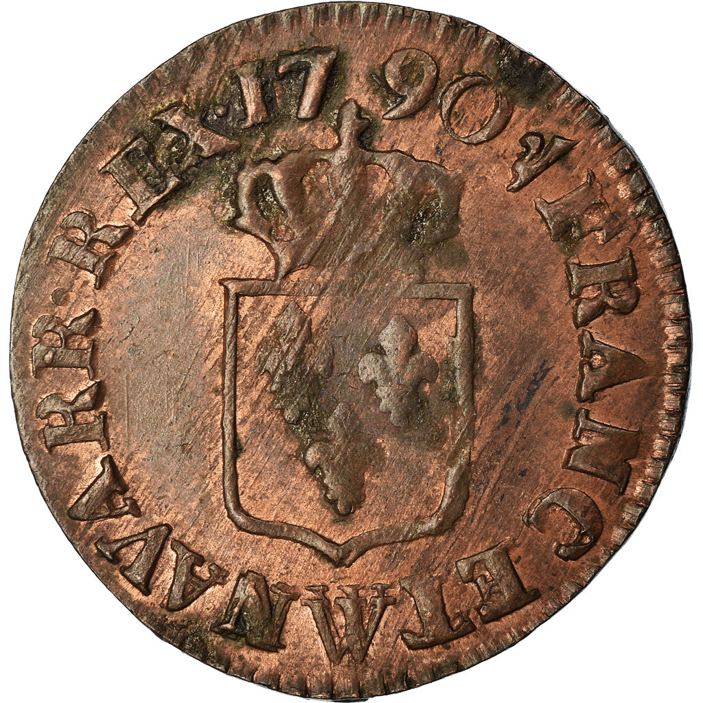 Moneta, Francja, Louis XVI, Liard, Liard, 1790, Lille, AU(55-58), Miedź