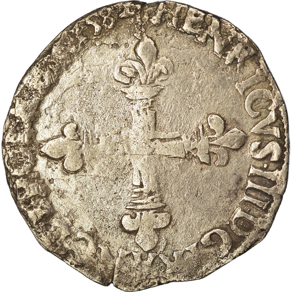 Moeda, França, Henri III, 1/4 Ecu, 1582, Rennes, VF(20-25), Prata, Sombart:4662
