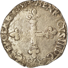 Moeda, França, Henri III, 1/4 Ecu, 1582, Rennes, VF(20-25), Prata, Sombart:4662