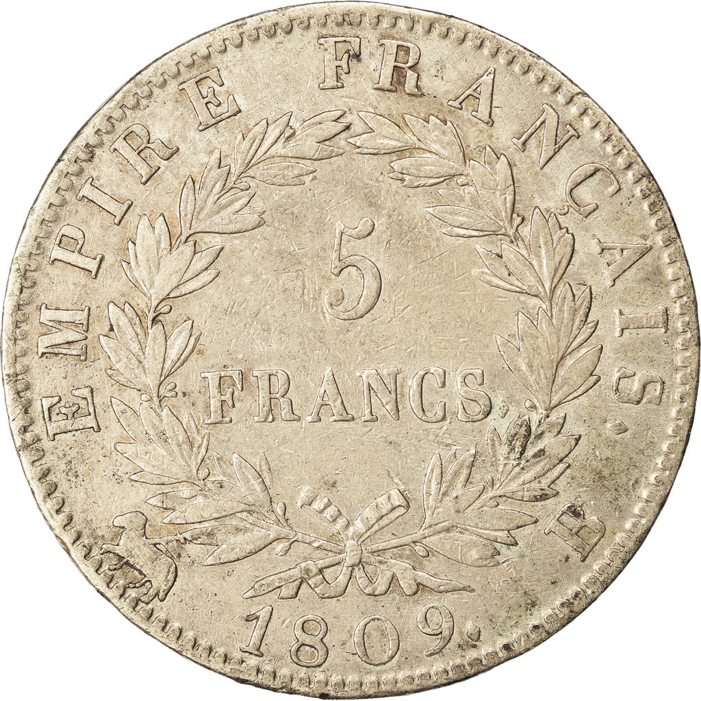 Coin, France, Napoléon I, 5 Francs, 1809, Rouen, EF(40-45), Silver, KM:694.2