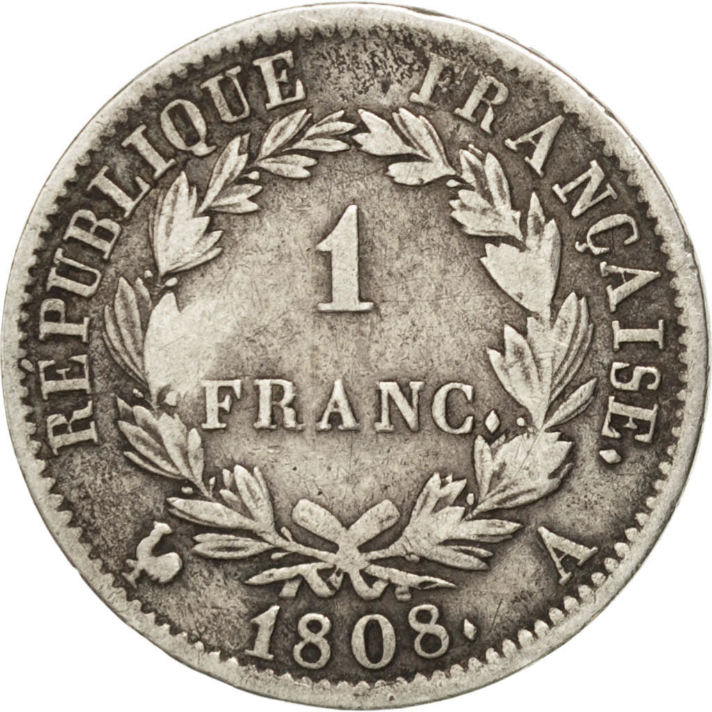 Coin, France, Napoléon I, Franc, 1808, Paris, VF(30-35), Silver, KM:682.1