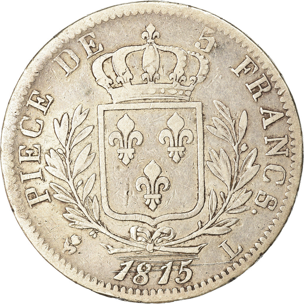 Moeda, França, Louis XVIII, Louis XVIII, 5 Francs, 1815, Bayonne, VF(20-25)