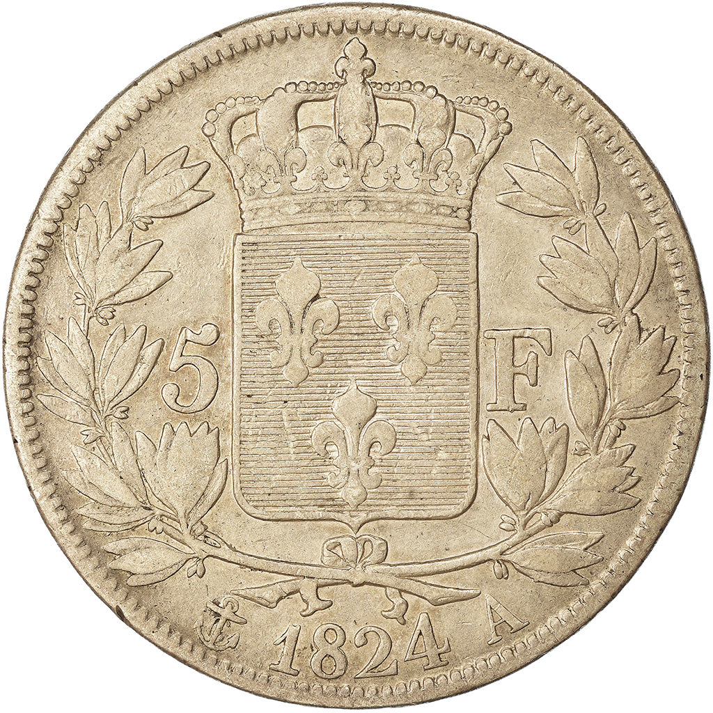 Monnaie, France, Louis XVIII, Louis XVIII, 5 Francs, 1824, Paris, TB, Argent