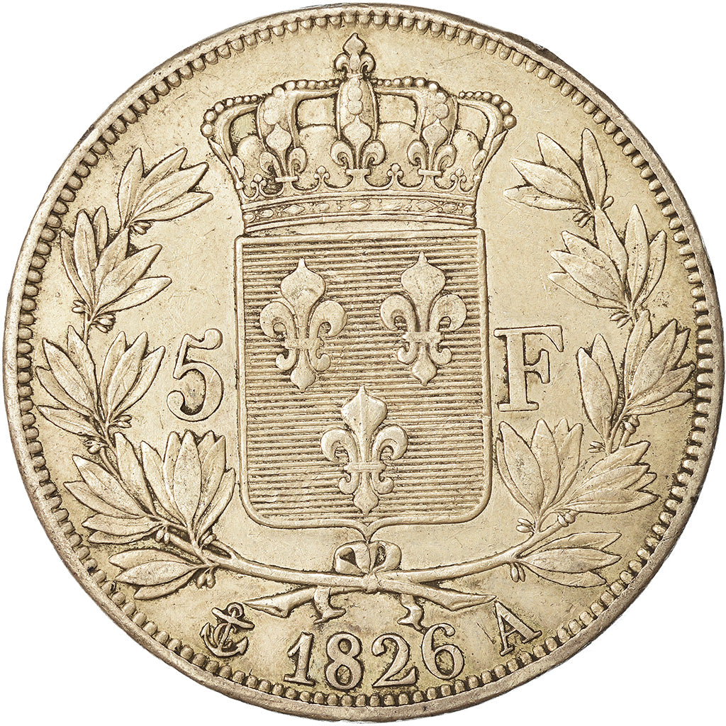 Moneta, Francja, Charles X, 5 Francs, 1826, Paris, AU(50-53), Srebro, KM:720.1
