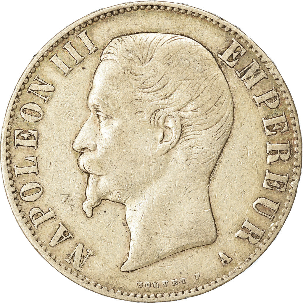 Moneda, Francia, Napoleon III, Napoléon III, 5 Francs, 1856, Paris, BC+, Plata