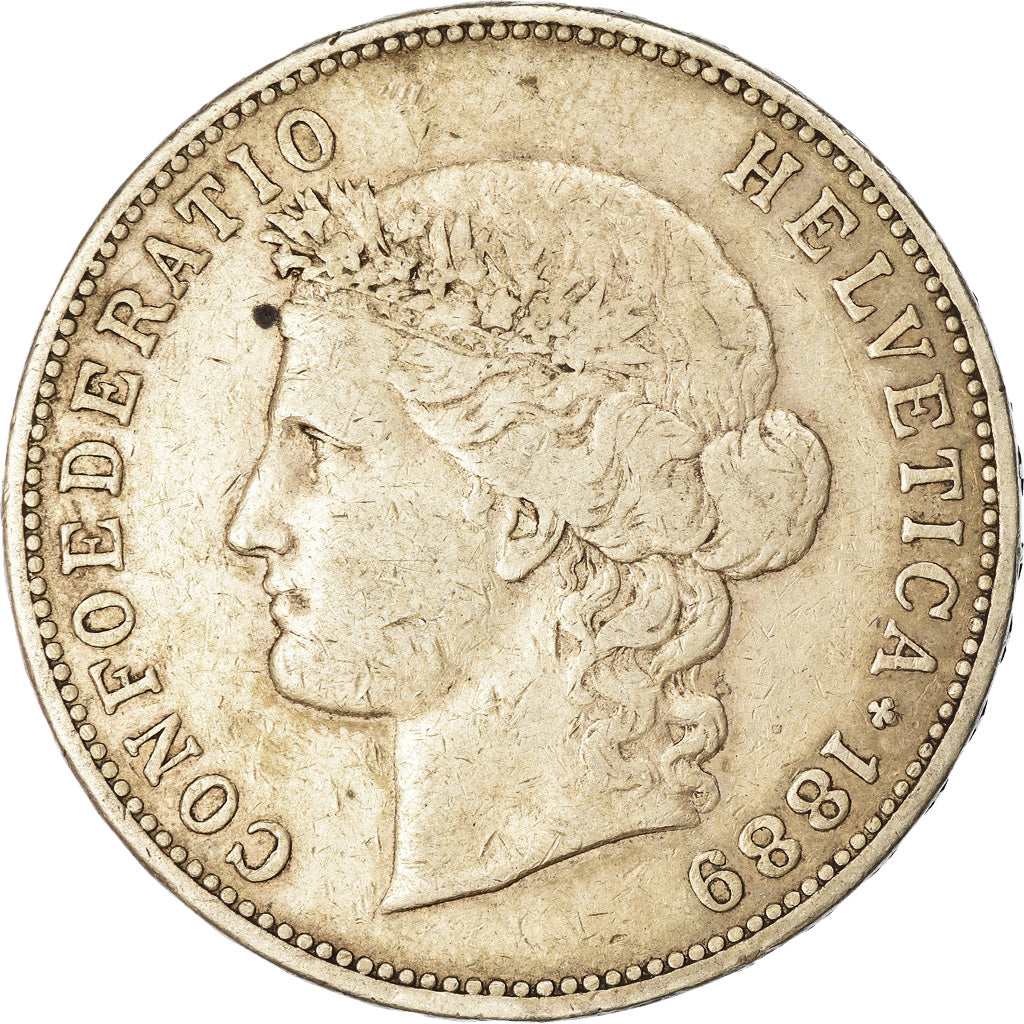 Coin, Switzerland, 5 Francs, 1889, Bern, VF(30-35), Silver, KM:34