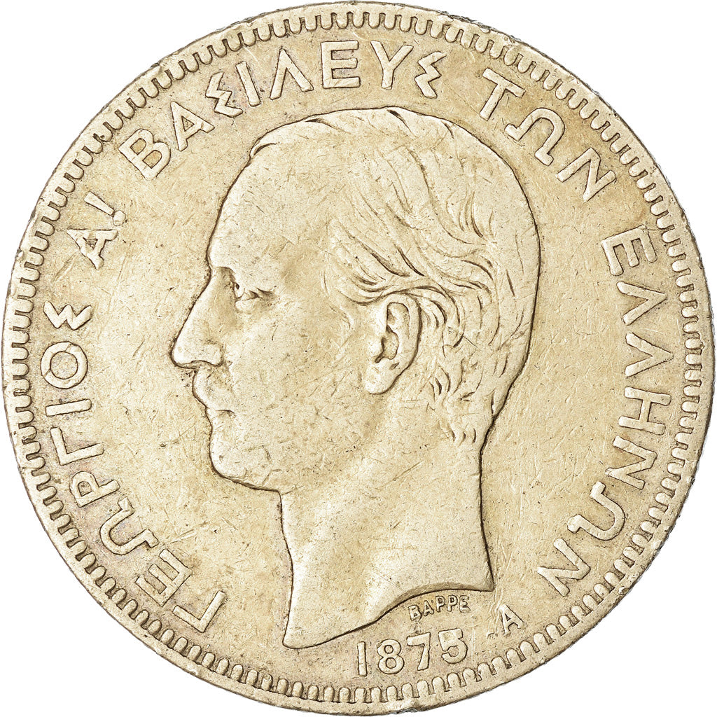 Coin, Greece, George I, 5 Drachmai, 1875, Paris, VF(30-35), Silver, KM:46