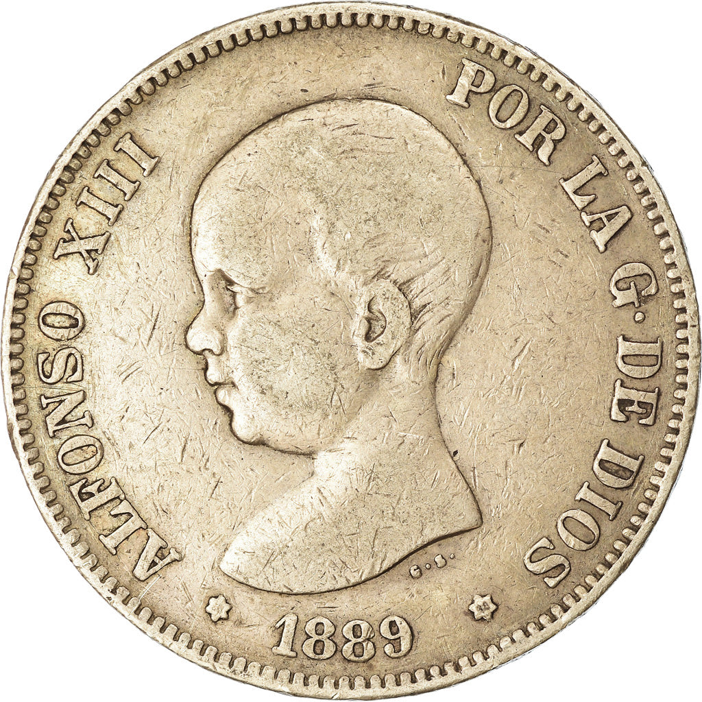 Münze, Spanien, Alfonso XIII, 5 Pesetas, 1889, Madrid, S+, Silber, KM:689