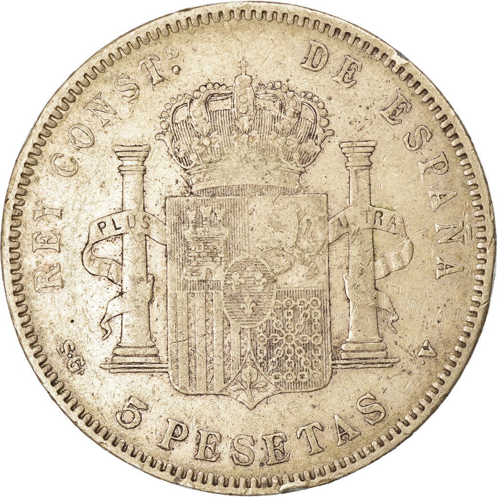 Moneta, Spagna, Alfonso XIII, 5 Pesetas, 1898, Madrid, MB, Argento, KM:707