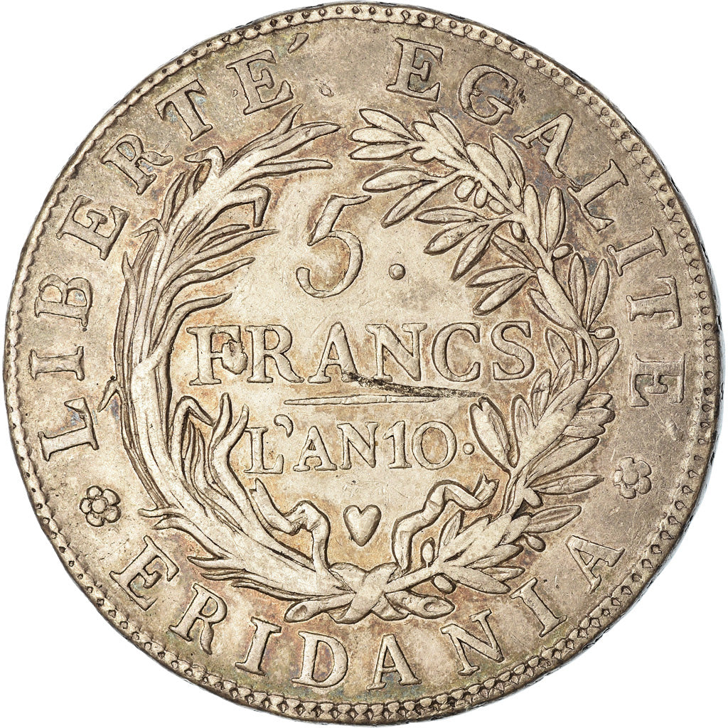 Moneta, DEPARTAMENTY WŁOSKIE, PIEDMONT REPUBLIC, 5 Francs, An 10, Turin