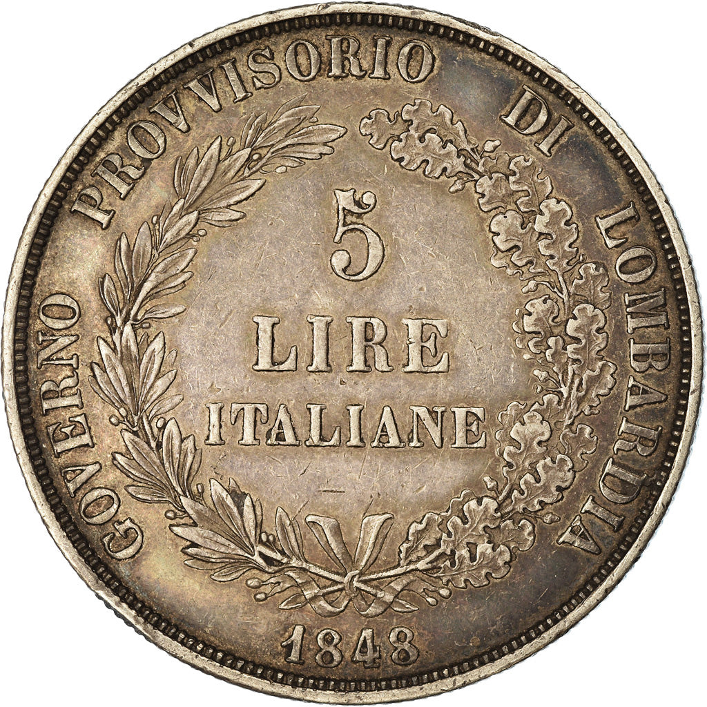 Moneta, STATI ITALIANI, LOMBARDY-VENETIA, 5 Lire, 1848, Milan, BB+, Argento