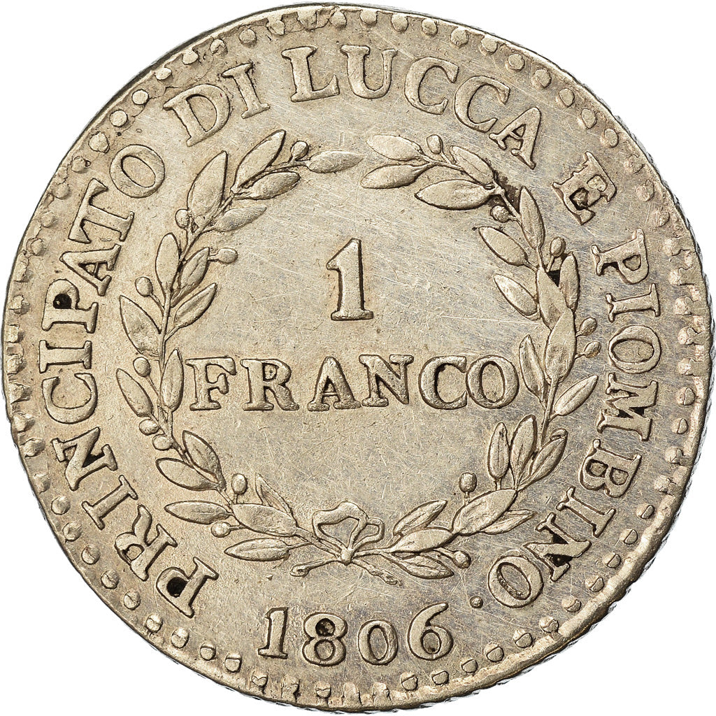 Coin, ITALIAN STATES, LUCCA, Franco, 1806, Firenze, AU(50-53), Silver, KM:23