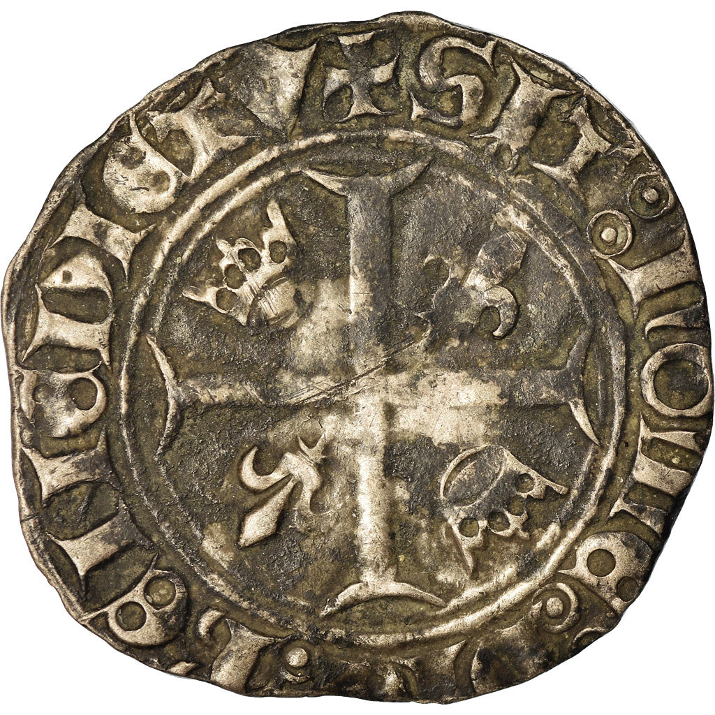 Coin, France, Charles VI, Blanc Guénar, Romans, VF(30-35), Billon