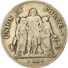 Coin, France, Union et Force, 5 Francs, AN 7, Paris, VF(30-35), Silver