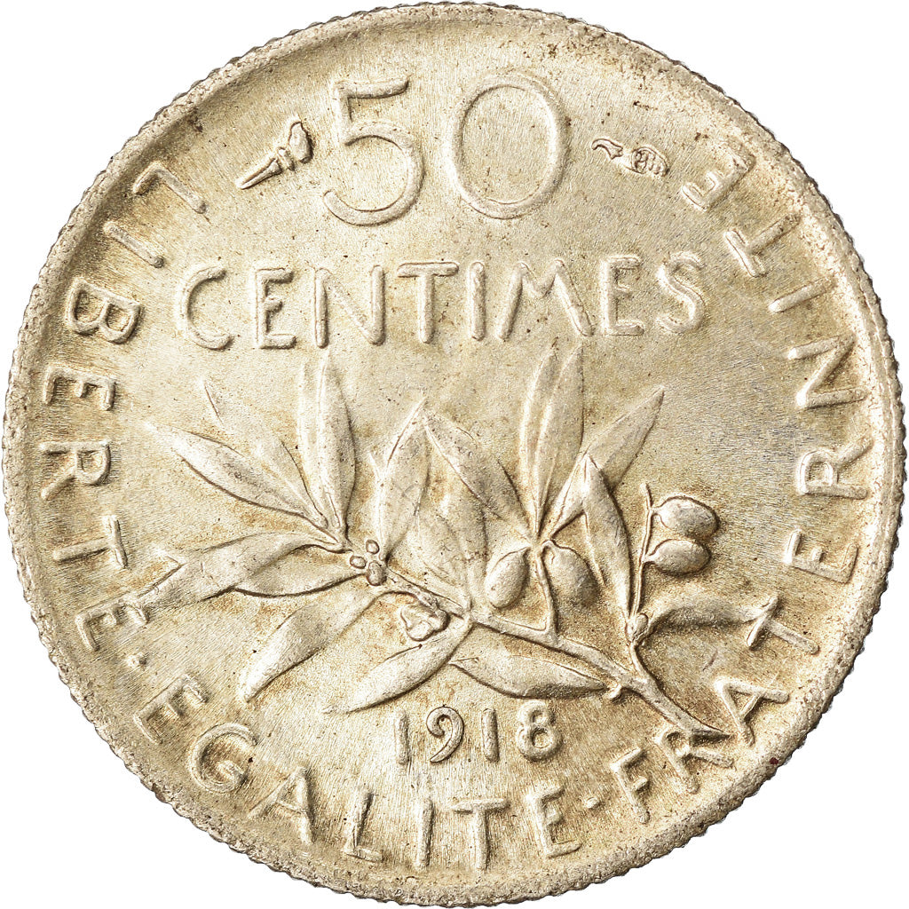 Coin, France, Semeuse, 50 Centimes, 1918, Paris, MS(63), Silver, KM:854