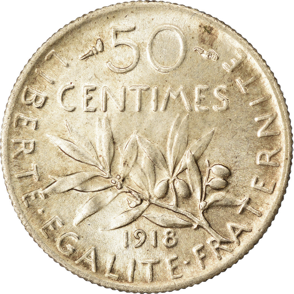 Coin, France, Semeuse, 50 Centimes, 1918, Paris, MS(63), Silver, KM:854