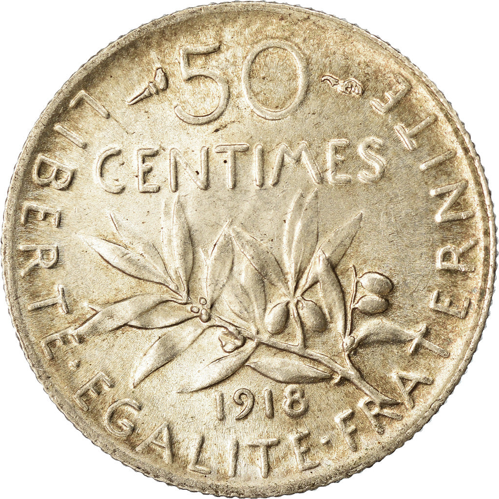 Coin, France, Semeuse, 50 Centimes, 1918, Paris, MS(63), Silver, KM:854
