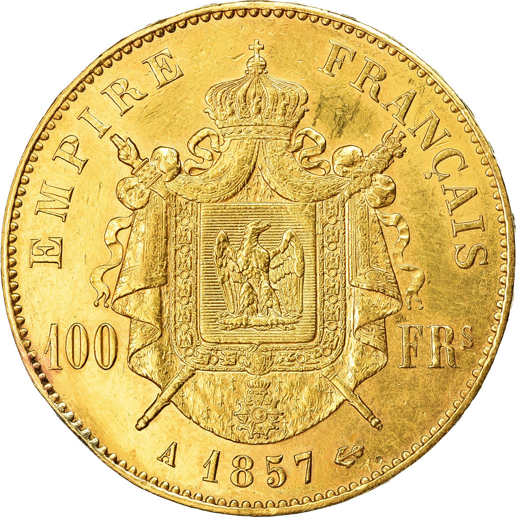 Moeda, França, Napoleon III, 100 Francs, 1857, Paris, EF(40-45), Dourado