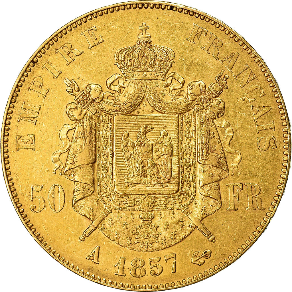 Moneta, Francia, Napoleon III, Napoléon III, 50 Francs, 1857, Paris, BB, Oro