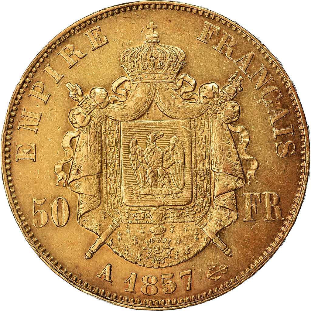 Moneta, Francia, Napoleon III, Napoléon III, 50 Francs, 1857, Paris, BB, Oro