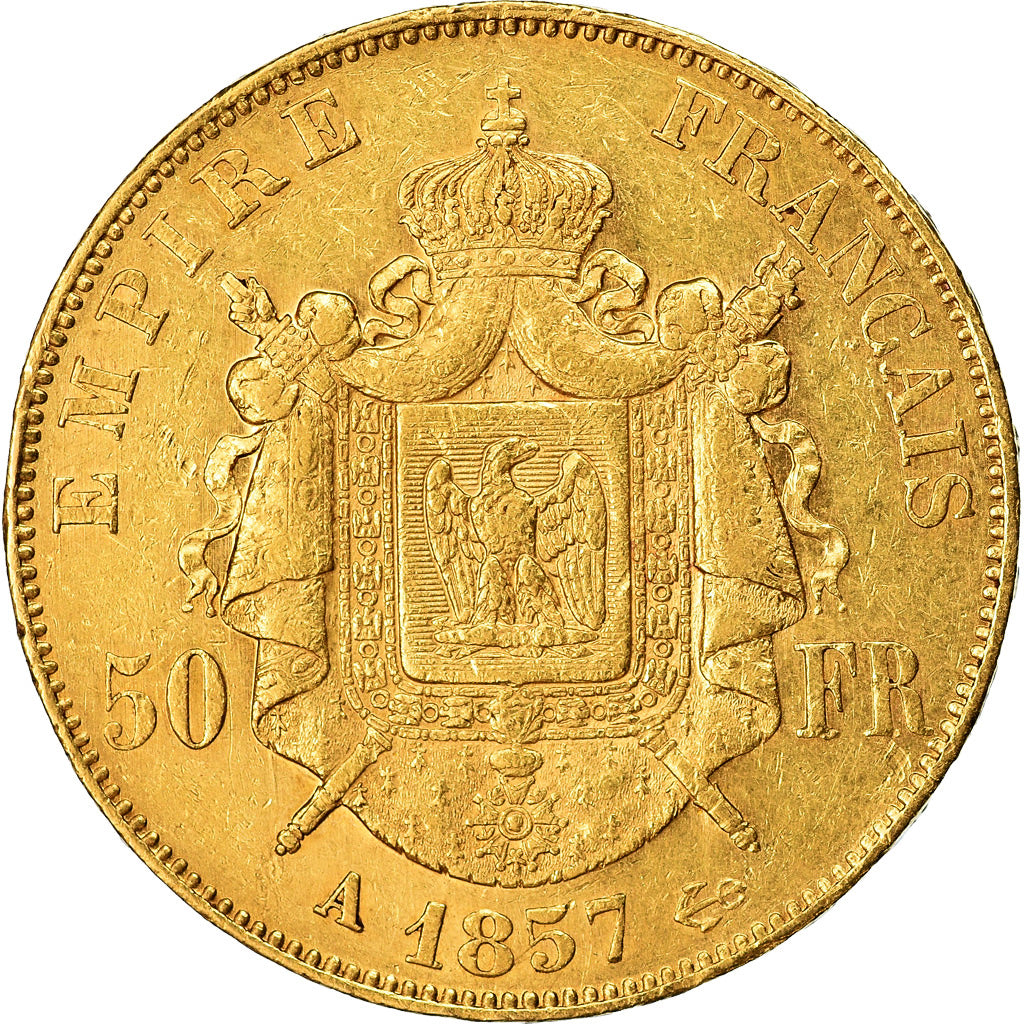 Moneda, Francia, Napoleon III, Napoléon III, 50 Francs, 1857, Paris, MBC, Oro