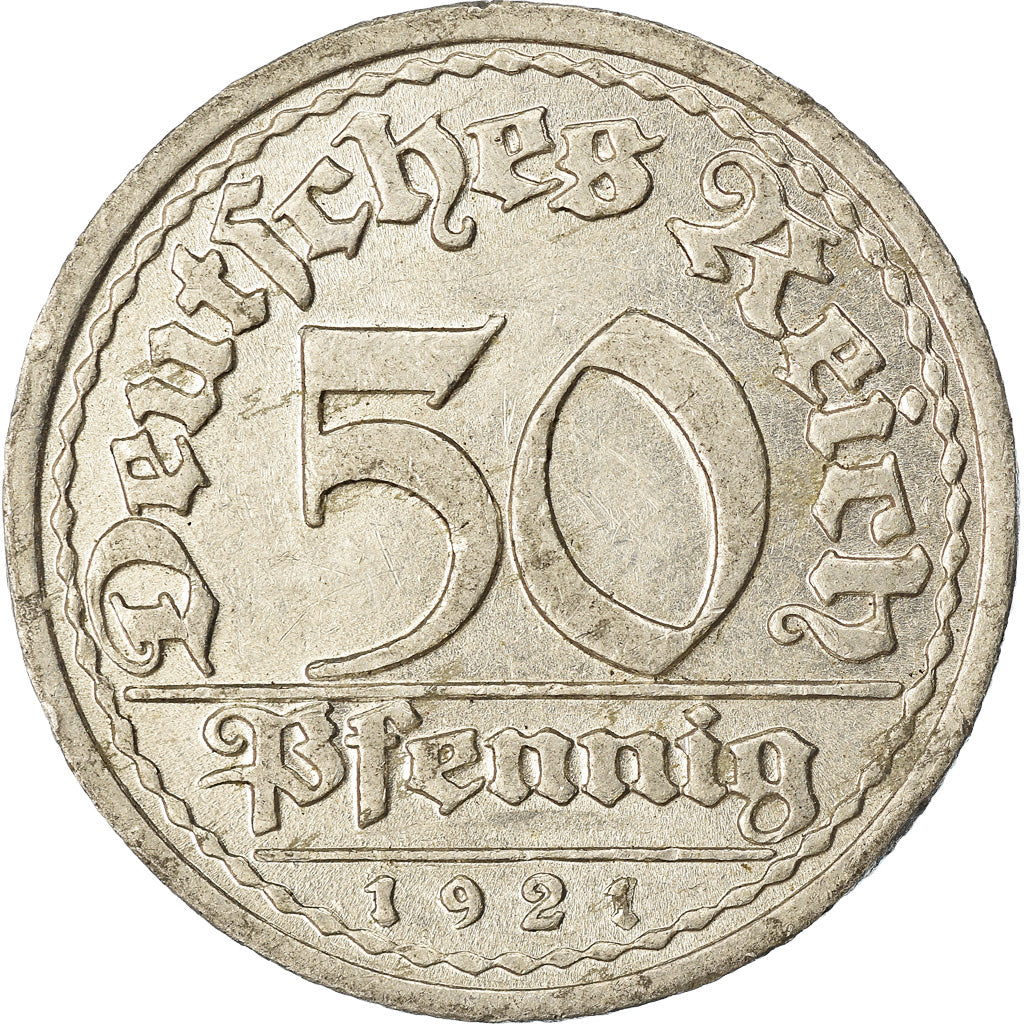 Coin, GERMANY, WEIMAR REPUBLIC, 50 Pfennig, 1921, Karlsruhe, MS(60-62)