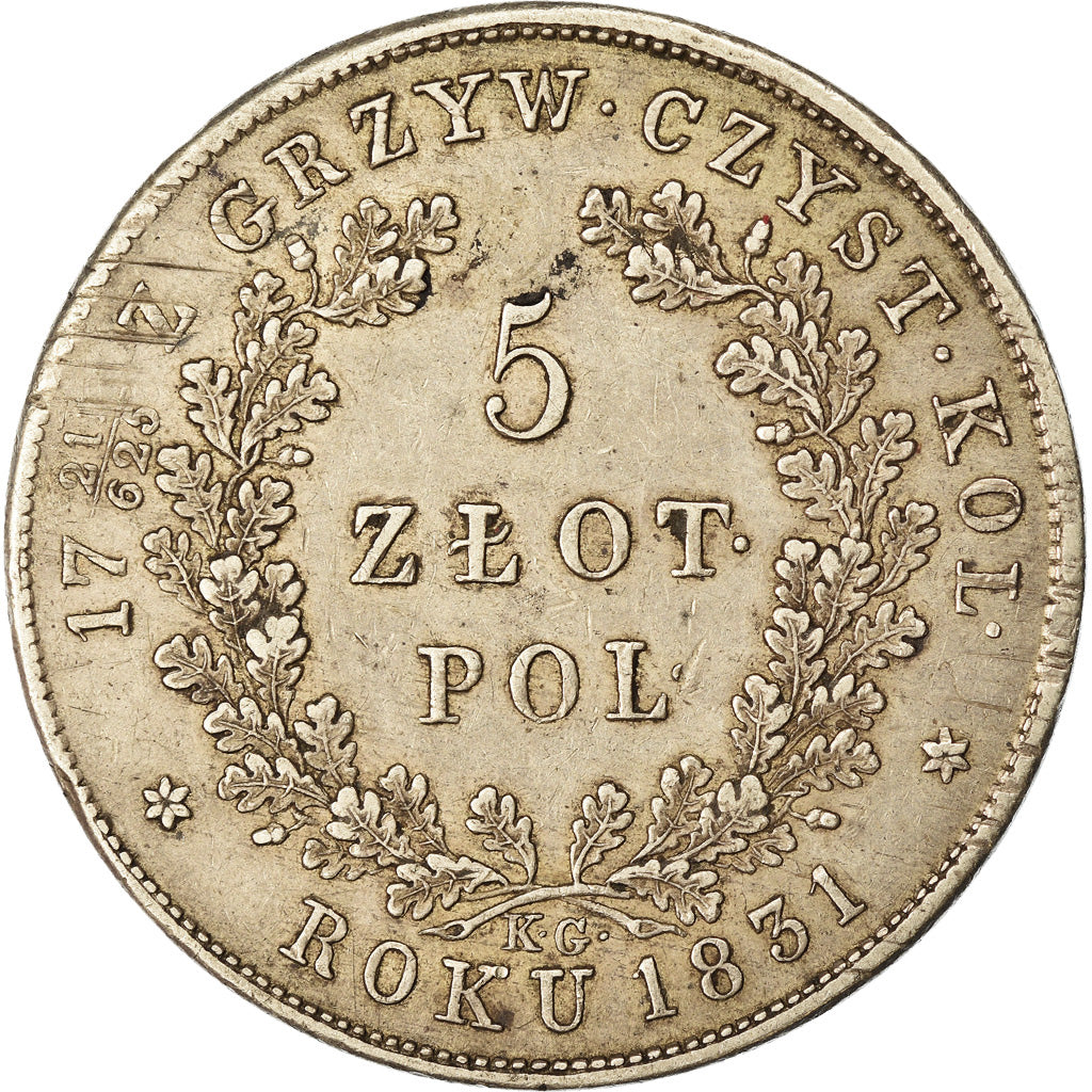 Coin, Poland, Nicholas I, 5 Zlotych, 1831, Rare, EF(40-45), Silver, KM:124