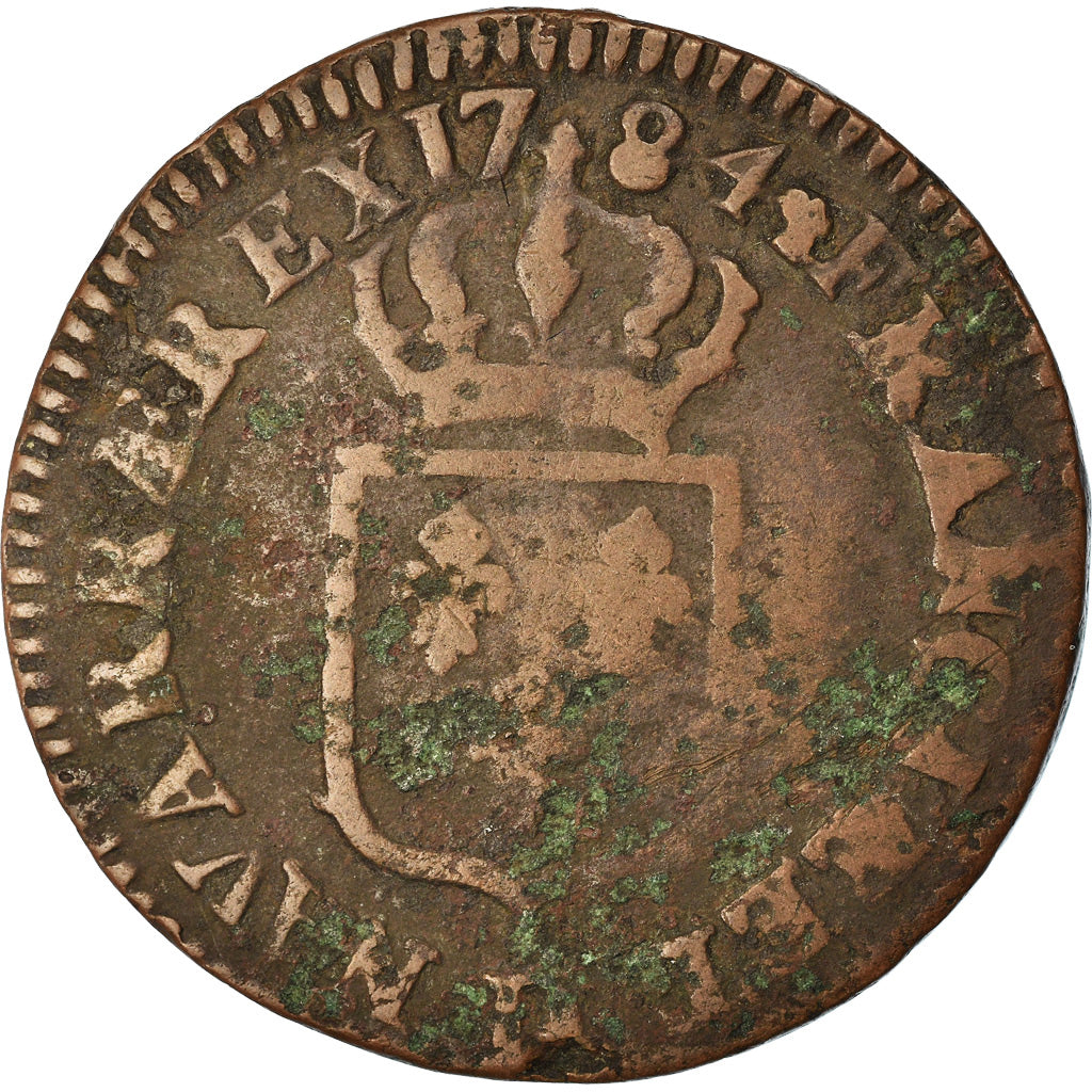 Moneta, Francja, Louis XVI, Sol ou sou, Sol, 1784, Lyon, VF(20-25), Miedź