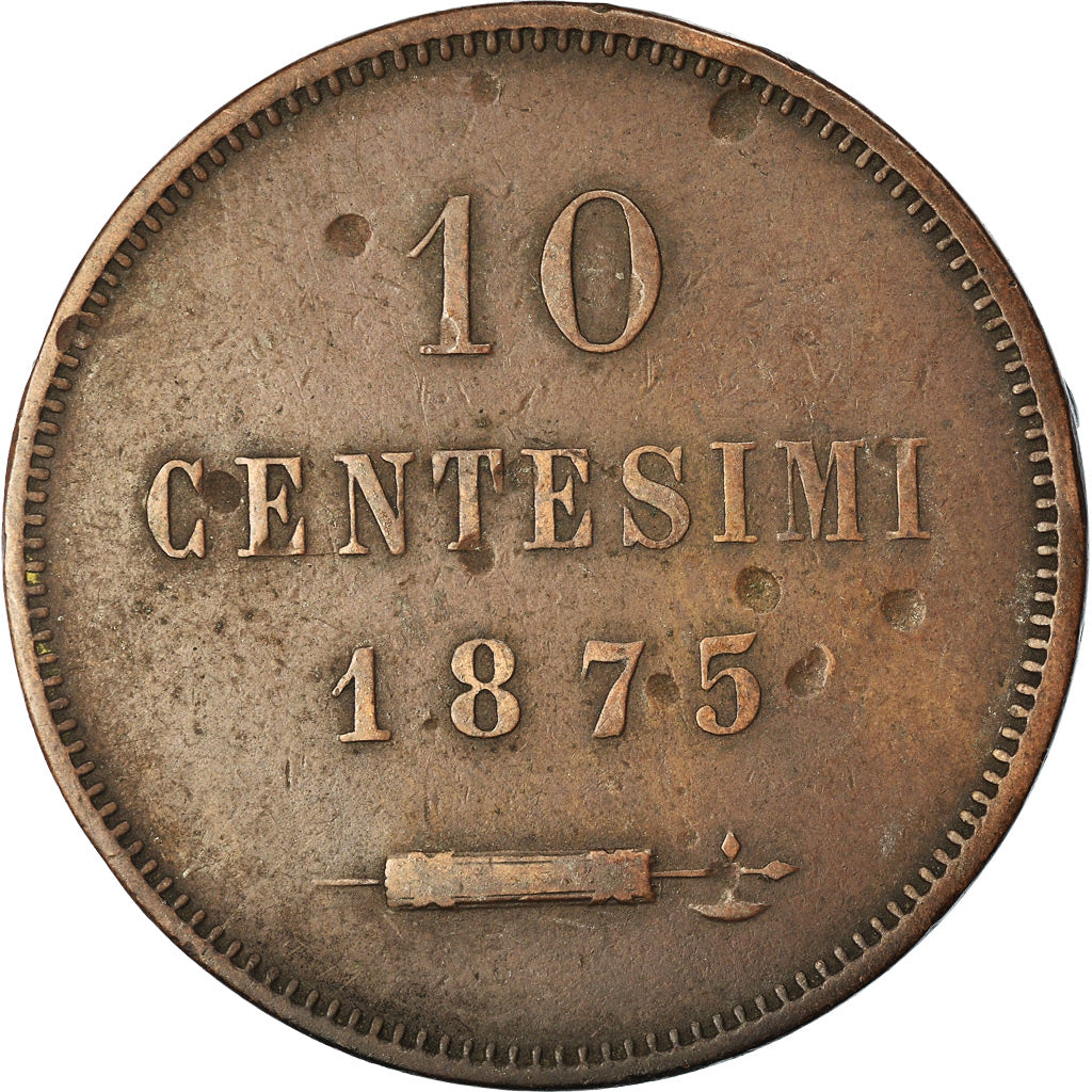 Moneta, San Marino, 10 Centesimi, 1875, VF(30-35), Miedź, KM:2