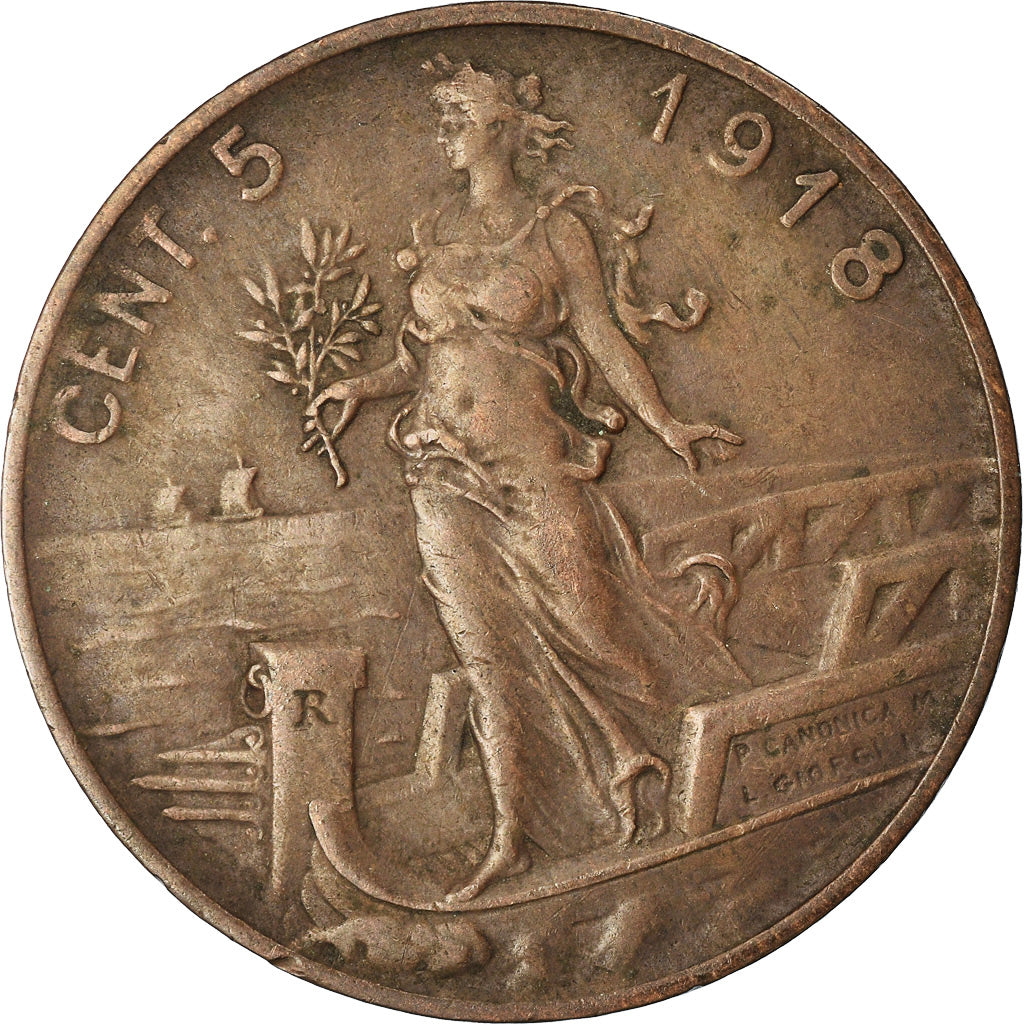 Coin, Italy, Vittorio Emanuele III, 5 Centesimi, 1918, Rome, EF(40-45), Bronze