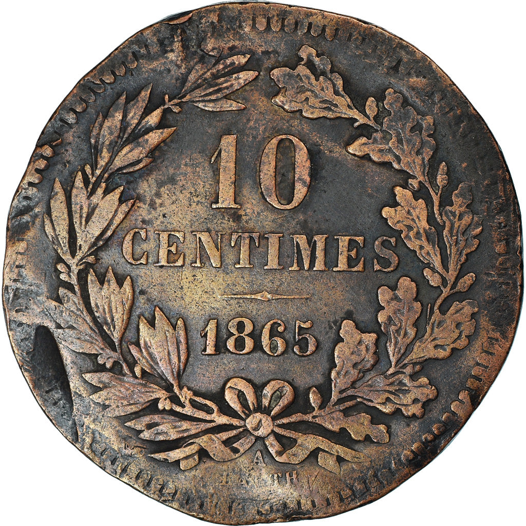 Munten, Luxemburg, William III, 10 Centimes, 1865, Paris, FR, Bronze, KM:23.2
