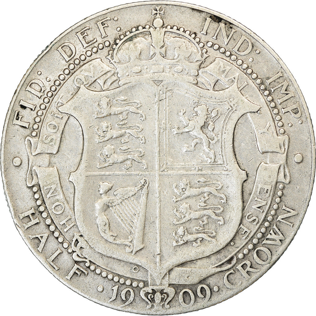 Coin, Great Britain, Edward VII, 1/2 Crown, 1909, VF(20-25), Silver, KM:802