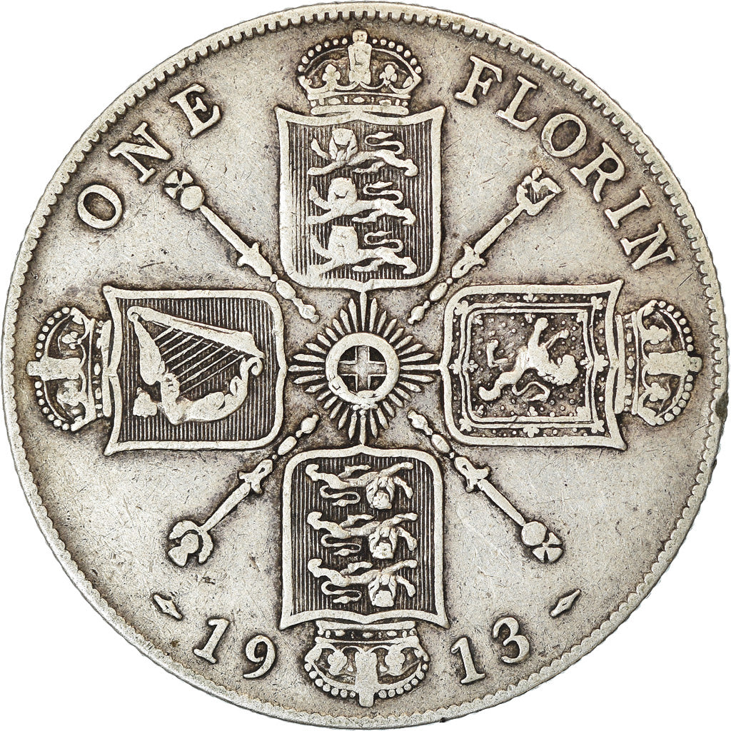 Coin, Great Britain, George V, Florin, Two Shillings, 1913, VF(30-35), Silver