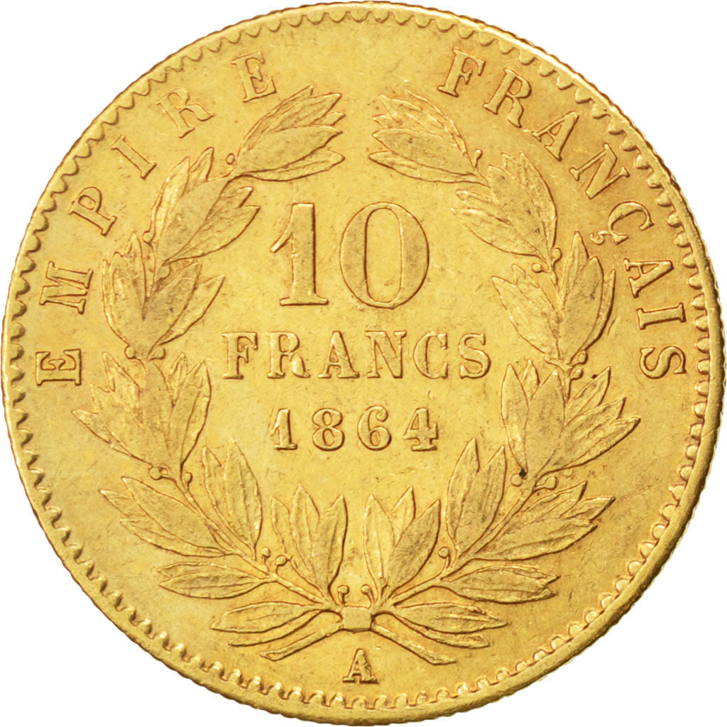 FRANCE, Napoléon III, 10 Francs, 1864, Paris, KM #800.1, VF(30-35), Gold, Gadour