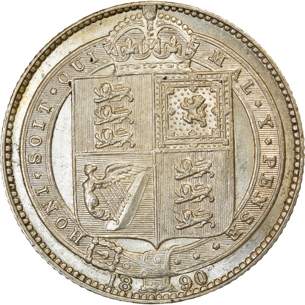 Coin, Great Britain, Victoria, Shilling, 1890, AU(55-58), Silver, KM:774