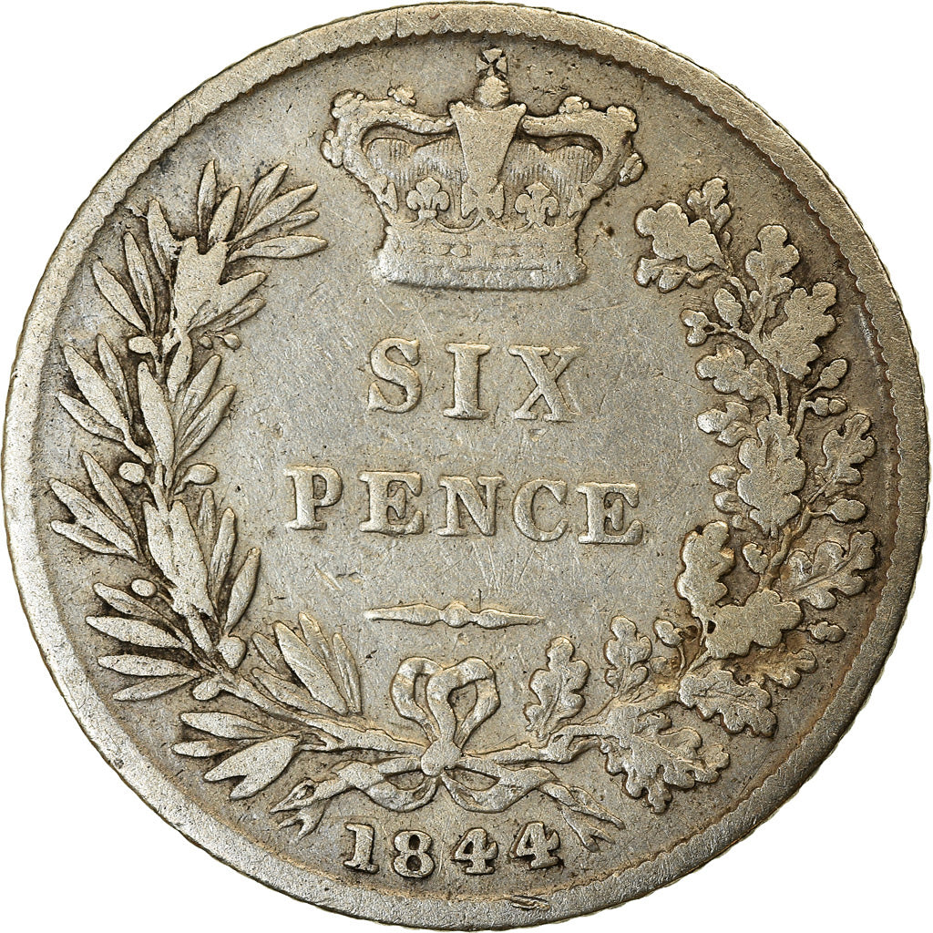 Coin, Great Britain, Victoria, 6 Pence, 1844, VF(20-25), Silver, KM:733.1