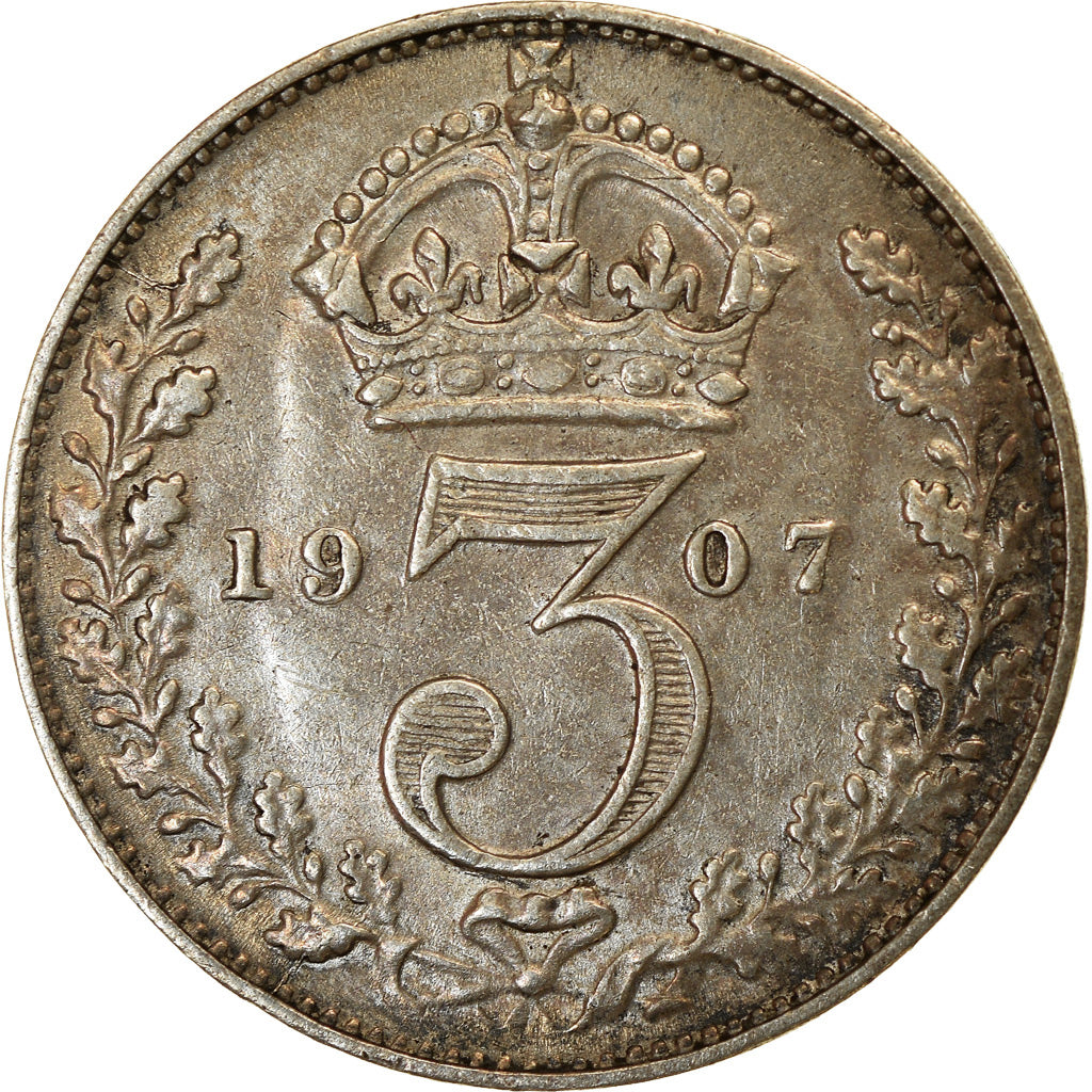 Coin, Great Britain, Edward VII, 3 Pence, 1907, EF(40-45), Silver, KM:797.2