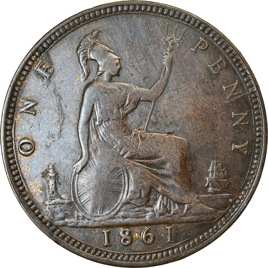 Coin, Great Britain, Victoria, Penny, 1861, VF(30-35), Bronze, KM:749.2