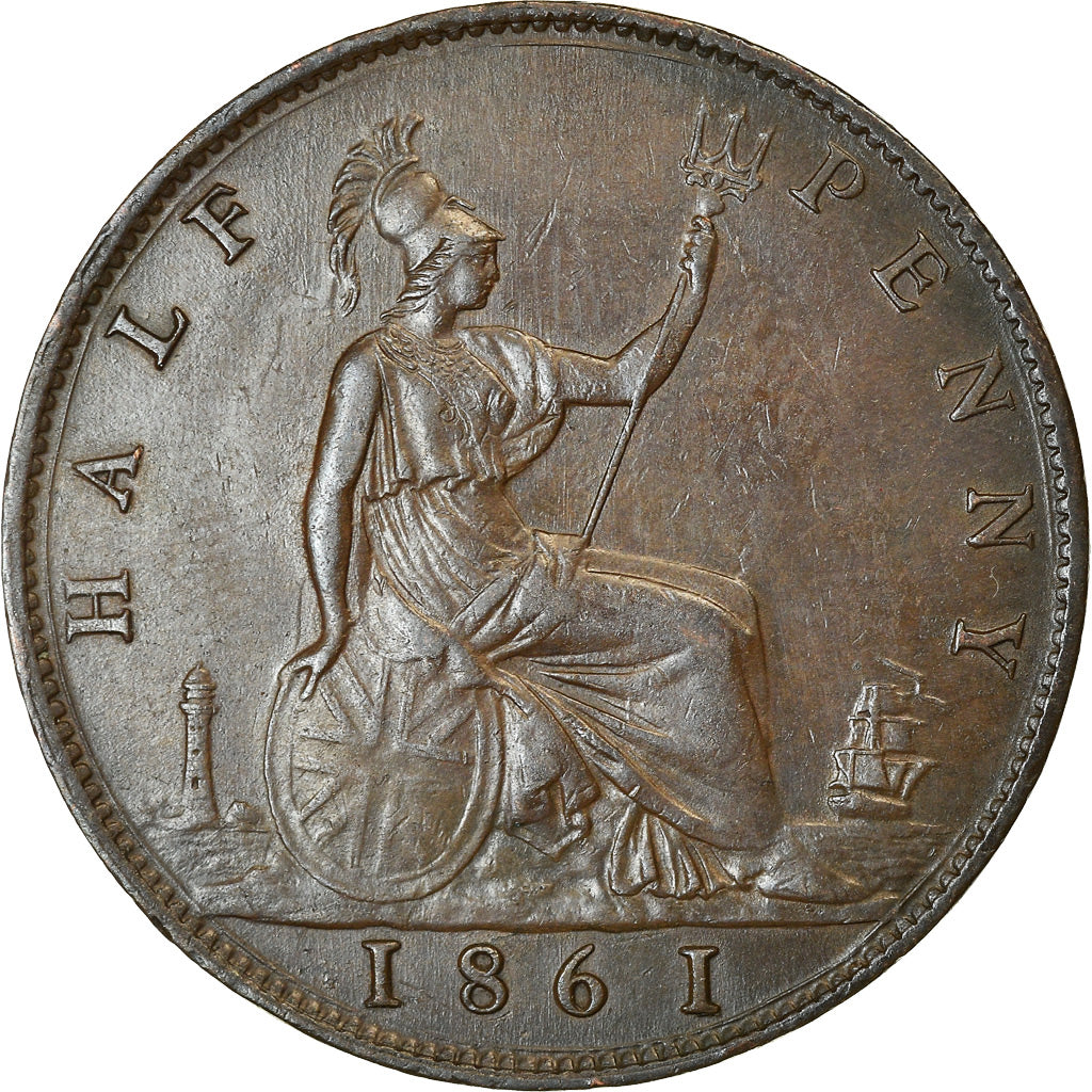 Coin, Great Britain, Victoria, 1/2 Penny, 1861, AU(50-53), Bronze, KM:748.2