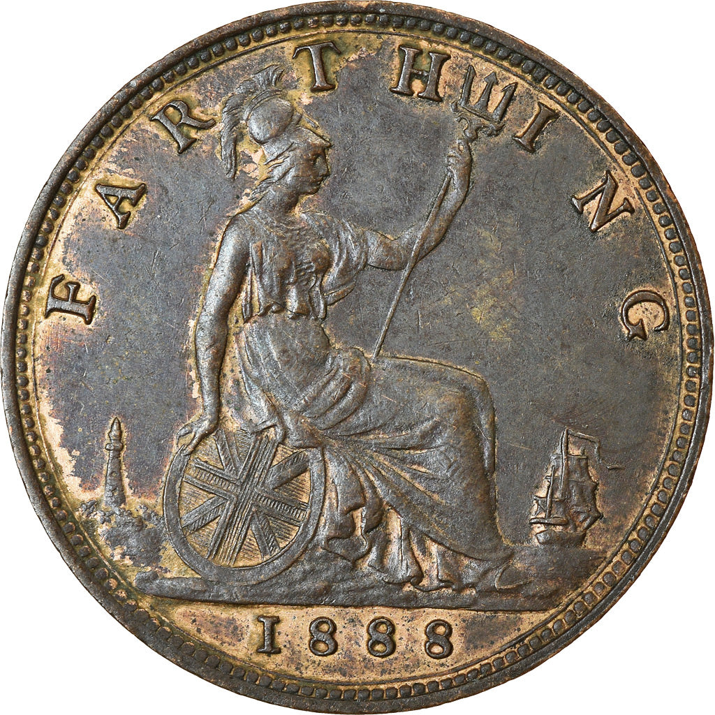Coin, Great Britain, Victoria, Farthing, 1888, AU(50-53), Bronze, KM:753