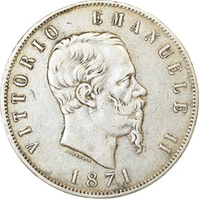 Coin, Italy, Vittorio Emanuele II, 5 Lire, 1871, Milan, EF(40-45), Silver