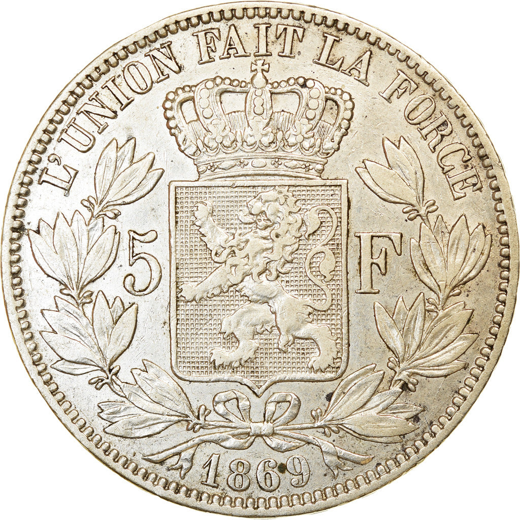 Coin, Belgium, Leopold II, 5 Francs, 5 Frank, 1869, EF(40-45), Silver, KM:24