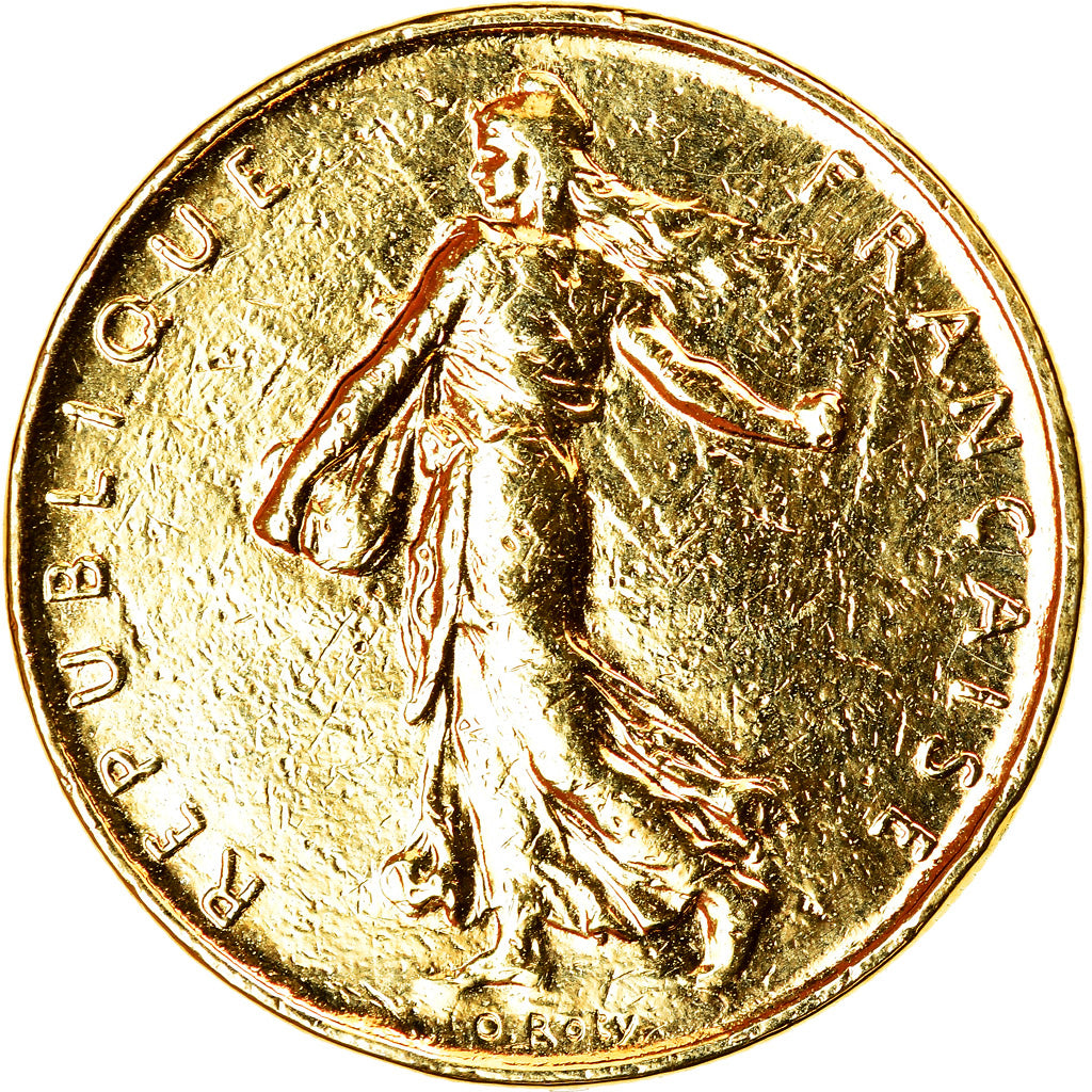 Coin, France, Semeuse, Franc, 1971, Paris, gold-plated coin, AU(50-53), Nickel