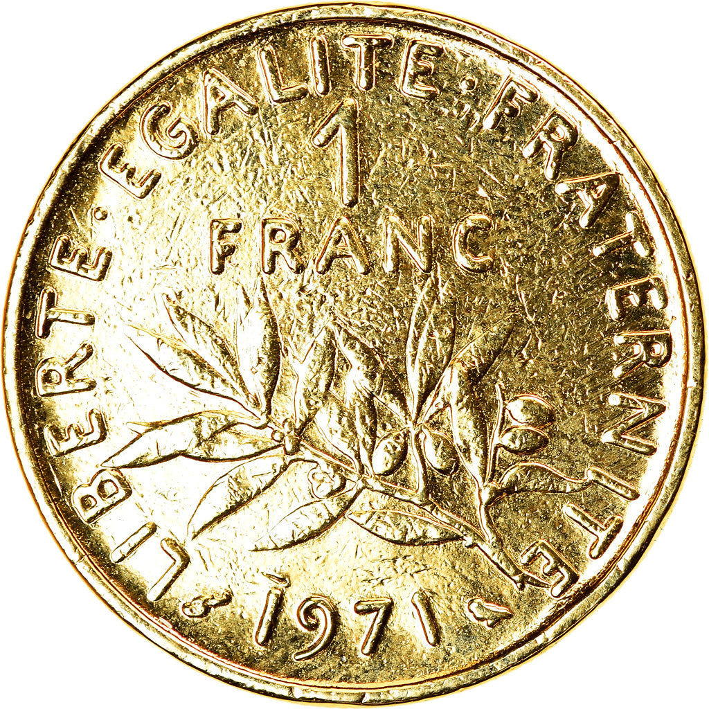 Coin, France, Semeuse, Franc, 1971, Paris, gold-plated coin, AU(50-53), Nickel